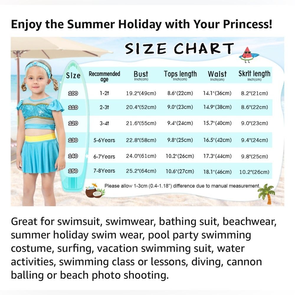 Kids Ice Princess swim Costume Blue and White size 140 - Picture 12 of 12